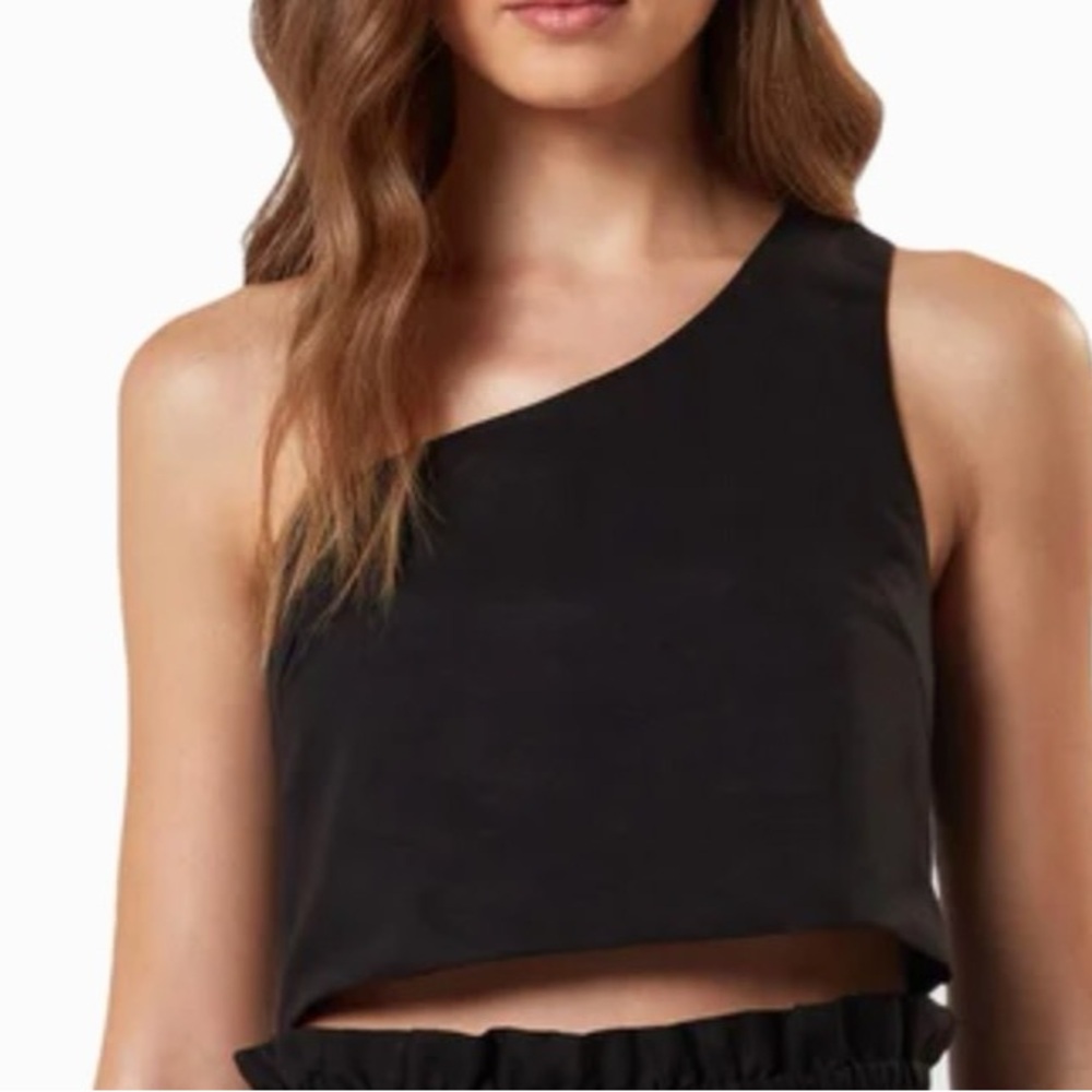 Charlie Holiday Tillie Black Linen One Shoulder Crop Top US 8 NWT